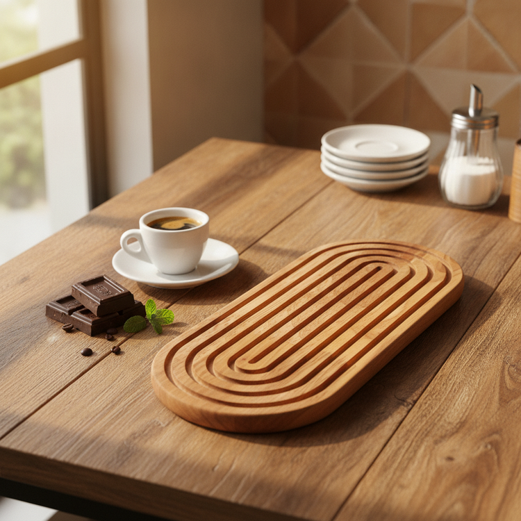 ابعاد سینی سرو قهوه چوبی 12×27سانتیمتر